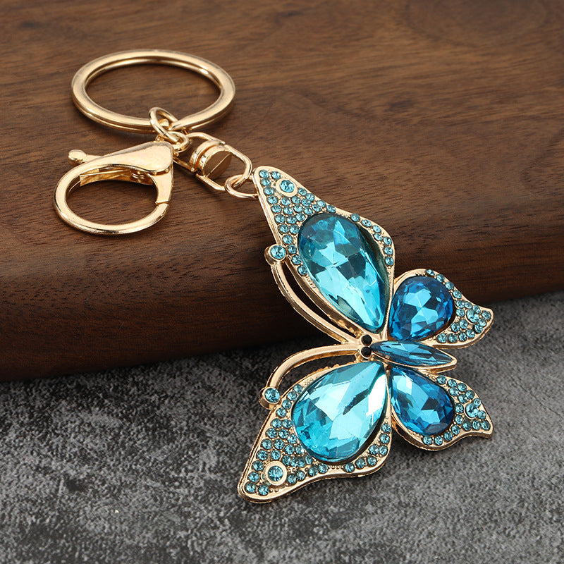 Sparkling Crystal Butterfly Bag Charm Keychain - Blue