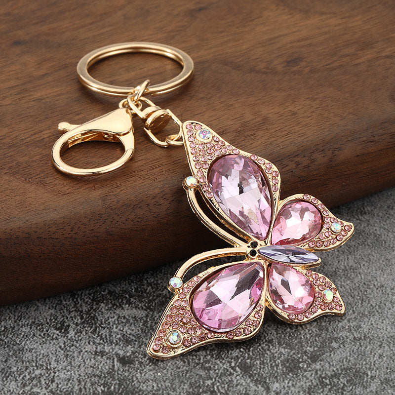 Sparkling Crystal Butterfly Bag Charm Keychain - Pink