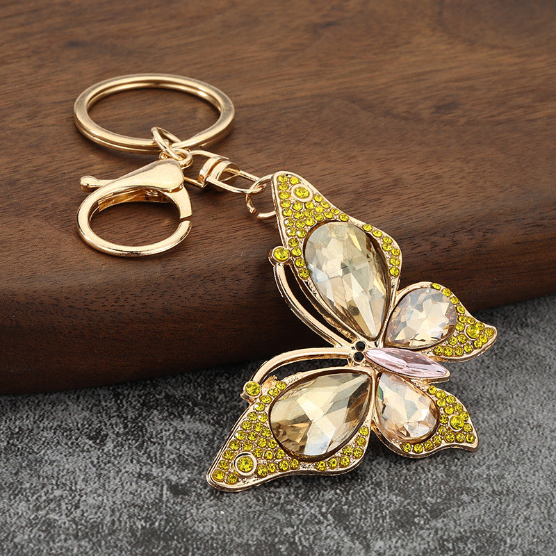 Sparkling Crystal Butterfly Bag Charm Keychain - Yellow