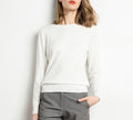 Fine Knit Round Neck Pullover Sweater - white