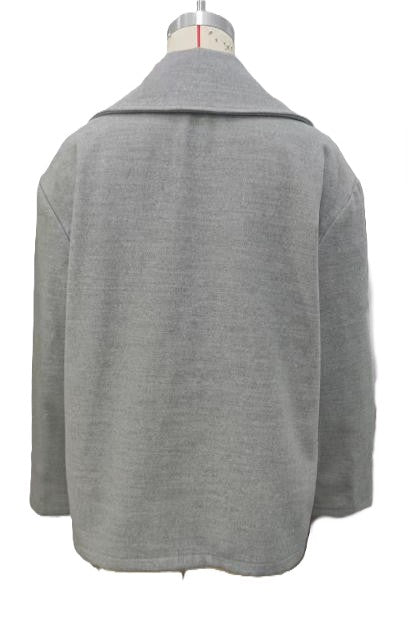 Oversized Double Breasted Short Peacoat Jacket - Grey - 1