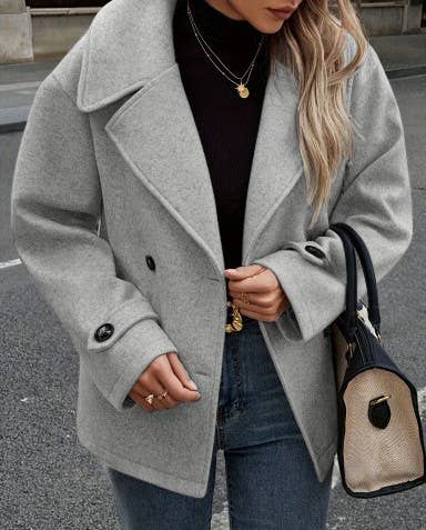 Oversized Double Breasted Short Peacoat Jacket