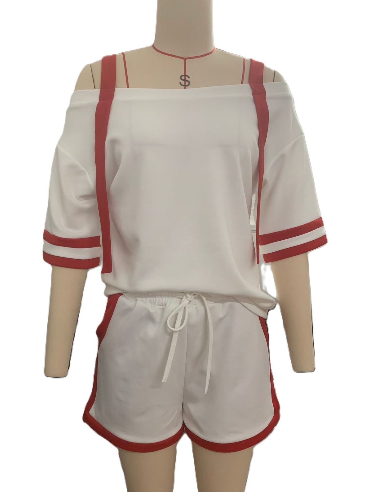 Varsity Stripe Off Shoulder Lounge Set - White