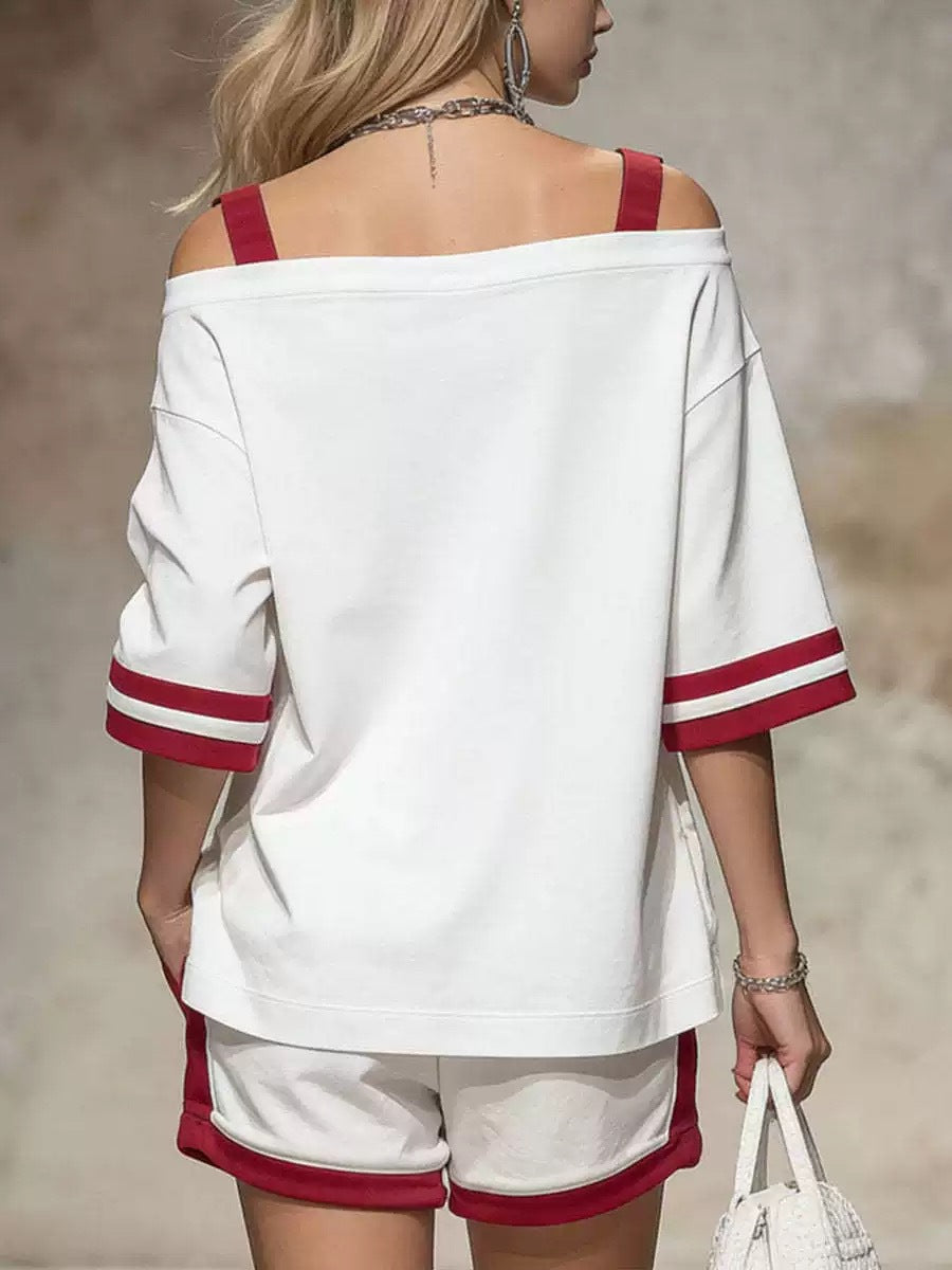 Varsity Stripe Off Shoulder Lounge Set - view 1