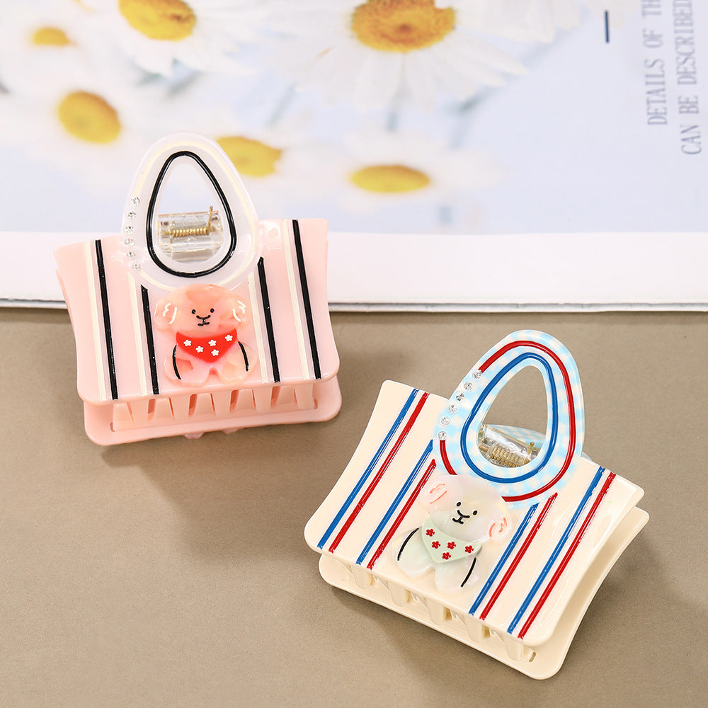 Cartoon Bear Stripe Print Claw Clip