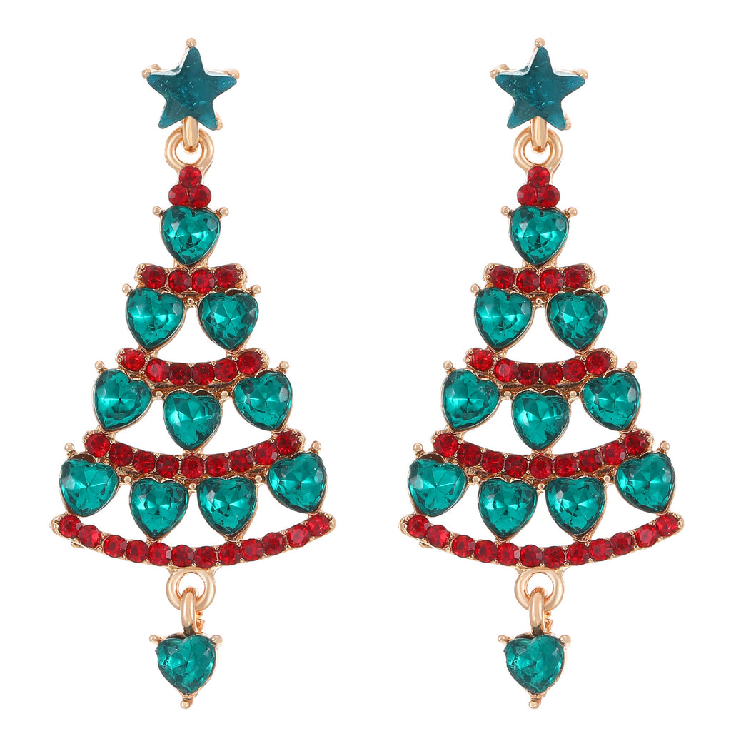 Rhinestone Christmas Tree Drop Earrings - C1