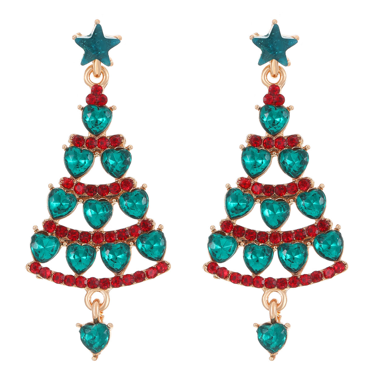 Rhinestone Christmas Tree Drop Earrings - C1