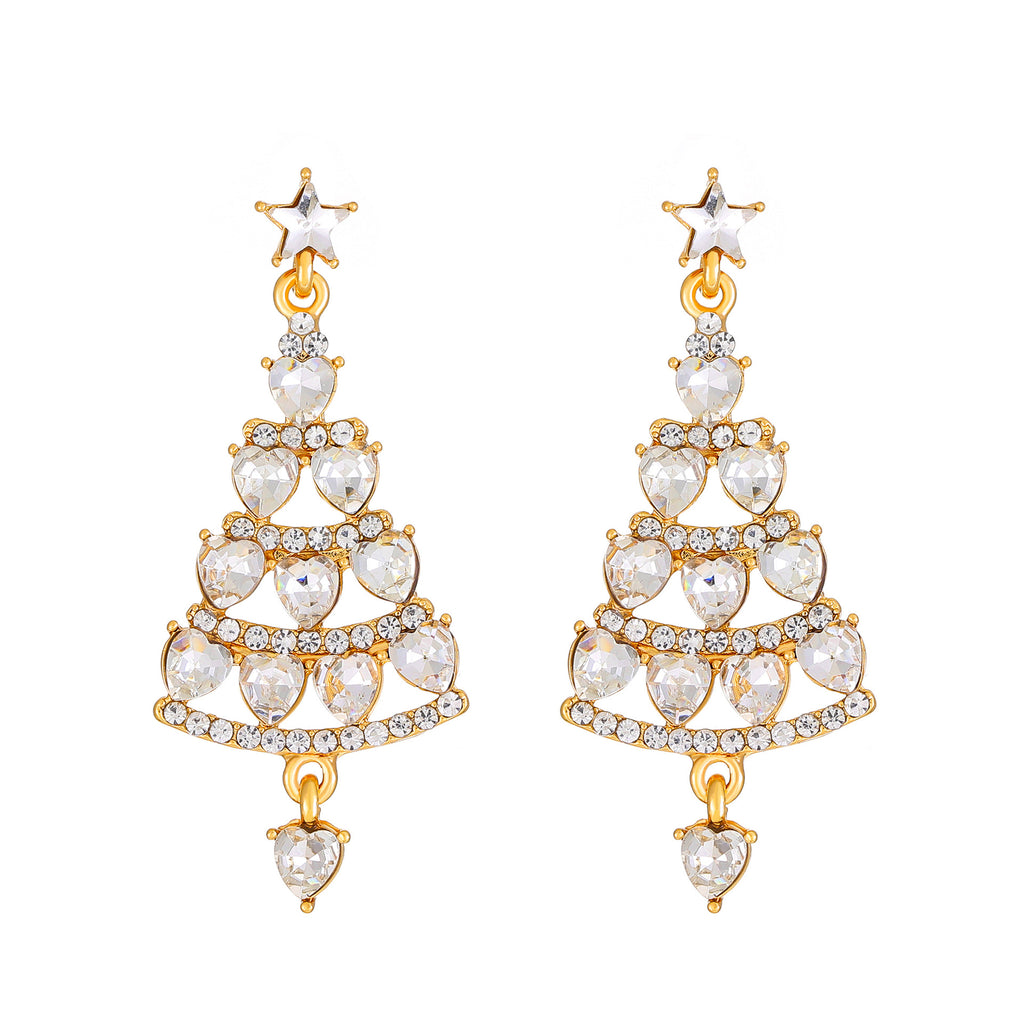 Rhinestone Christmas Tree Drop Earrings - C3