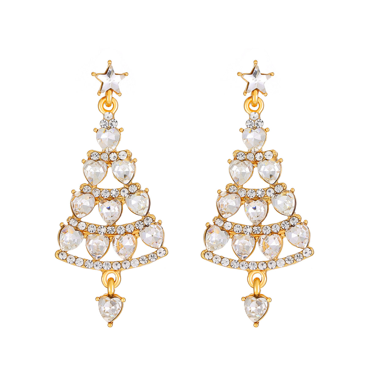 Rhinestone Christmas Tree Drop Earrings - C3