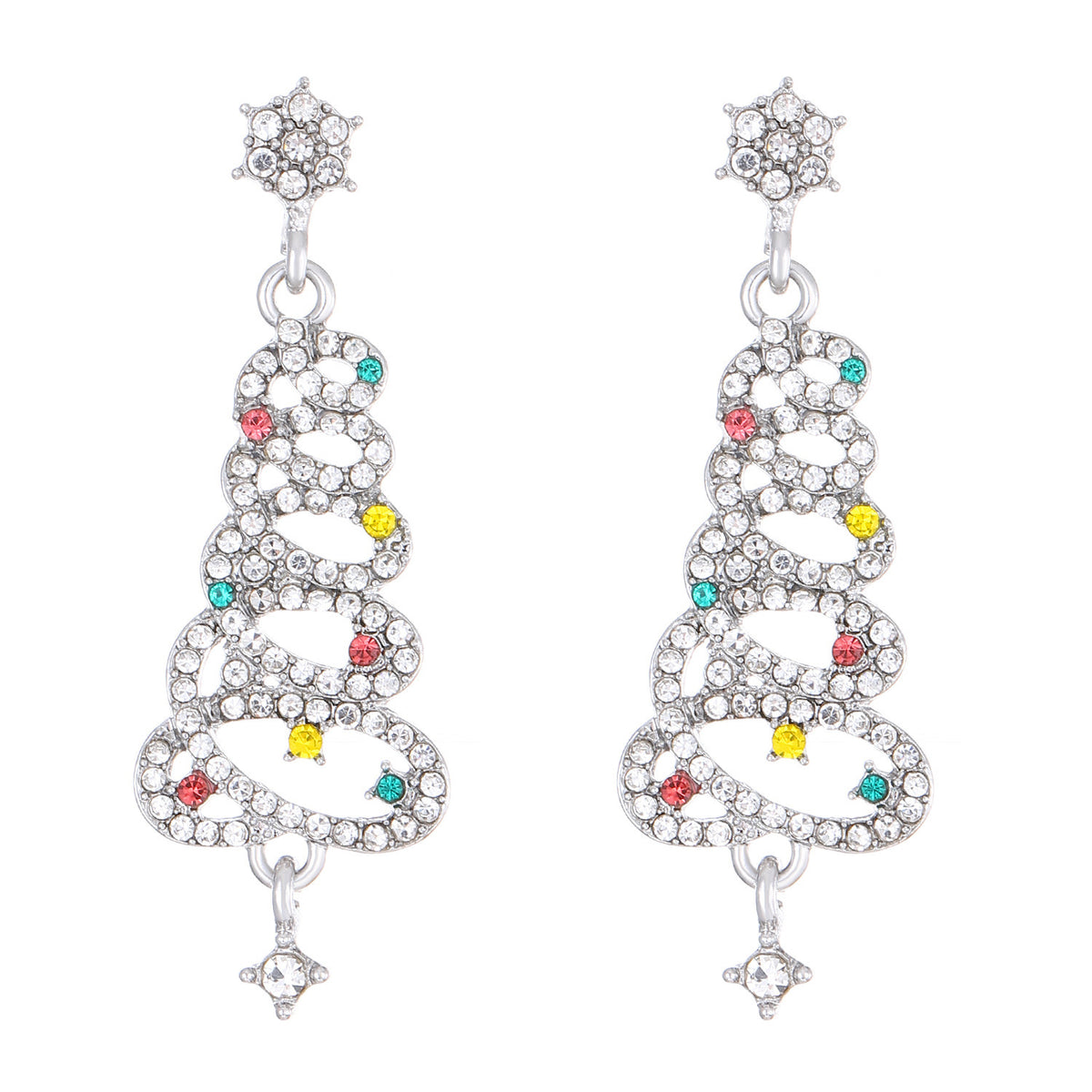 Rhinestone Christmas Tree Drop Earrings - C4