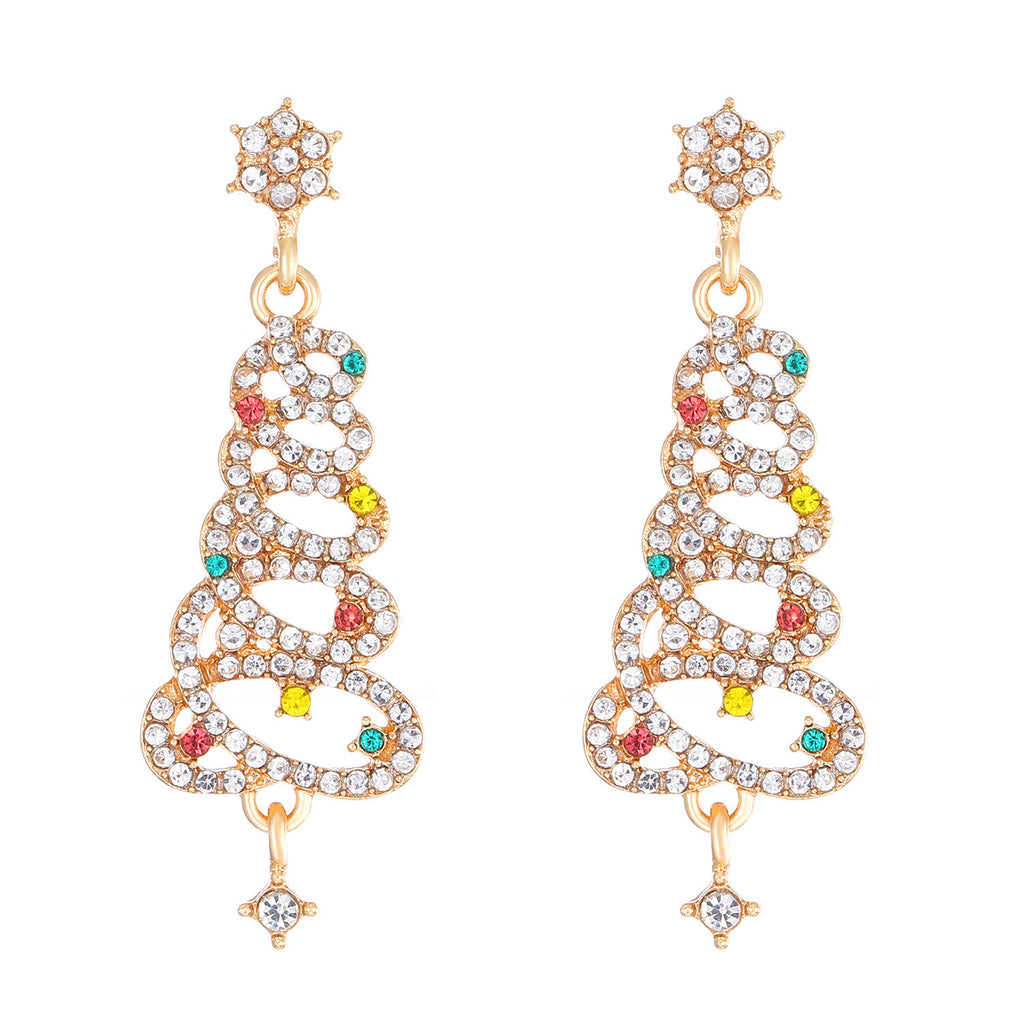 Rhinestone Christmas Tree Drop Earrings - C5