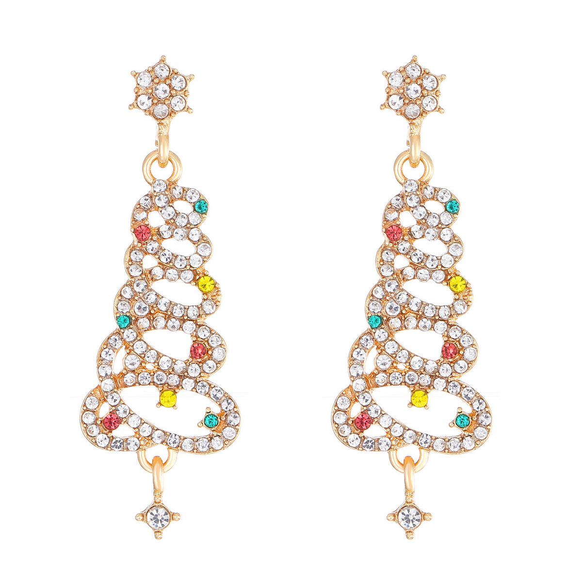 Rhinestone Christmas Tree Drop Earrings - C5