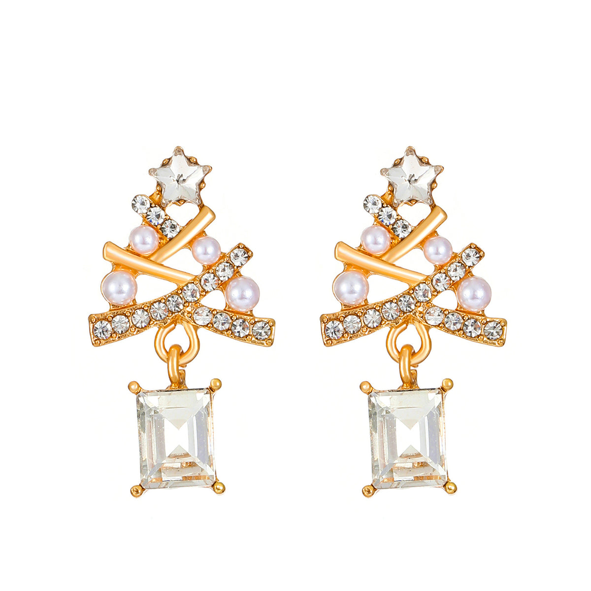 Rhinestone Christmas Tree Drop Earrings - C6