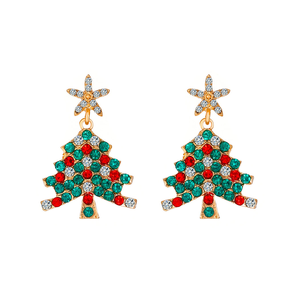 Rhinestone Christmas Tree Drop Earrings - C8
