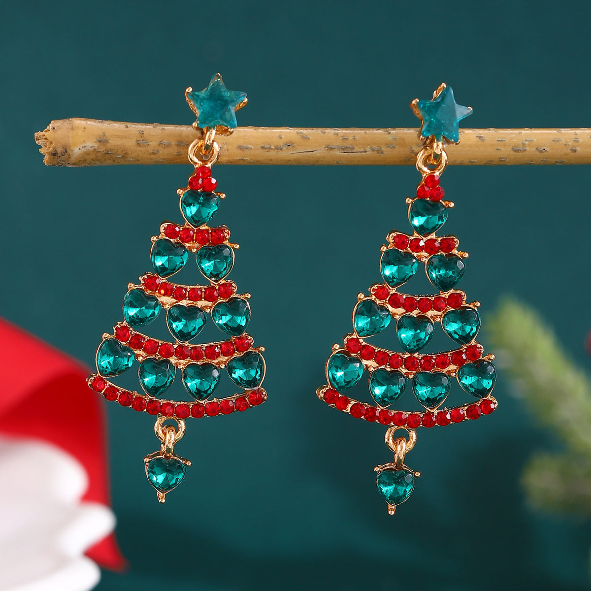 Rhinestone Christmas Tree Drop Earrings