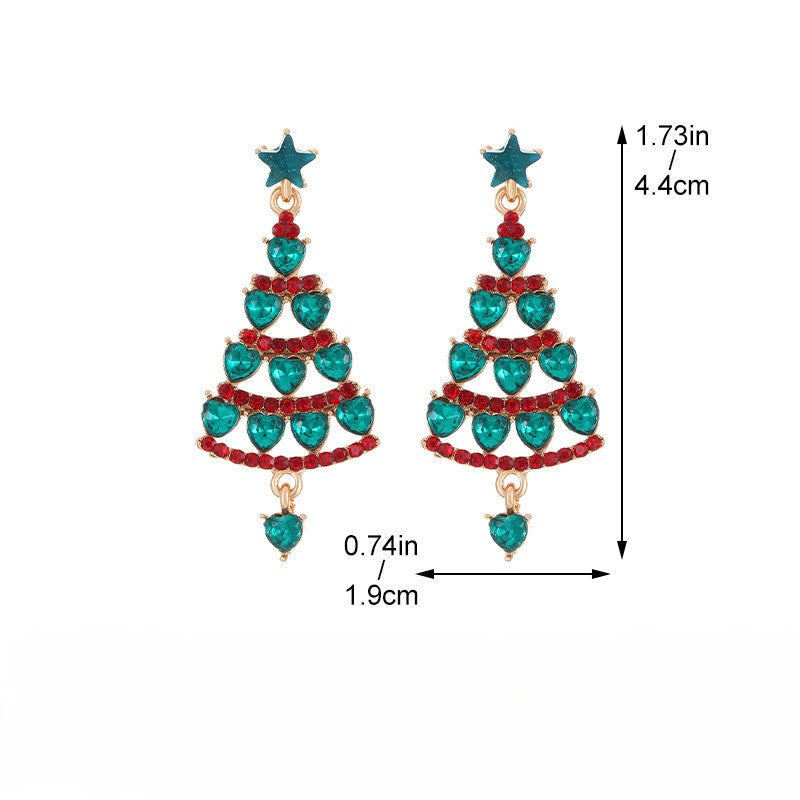 Rhinestone Christmas Tree Drop Earrings - view 1