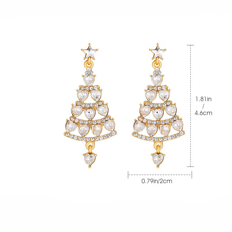 Rhinestone Christmas Tree Drop Earrings - view 2