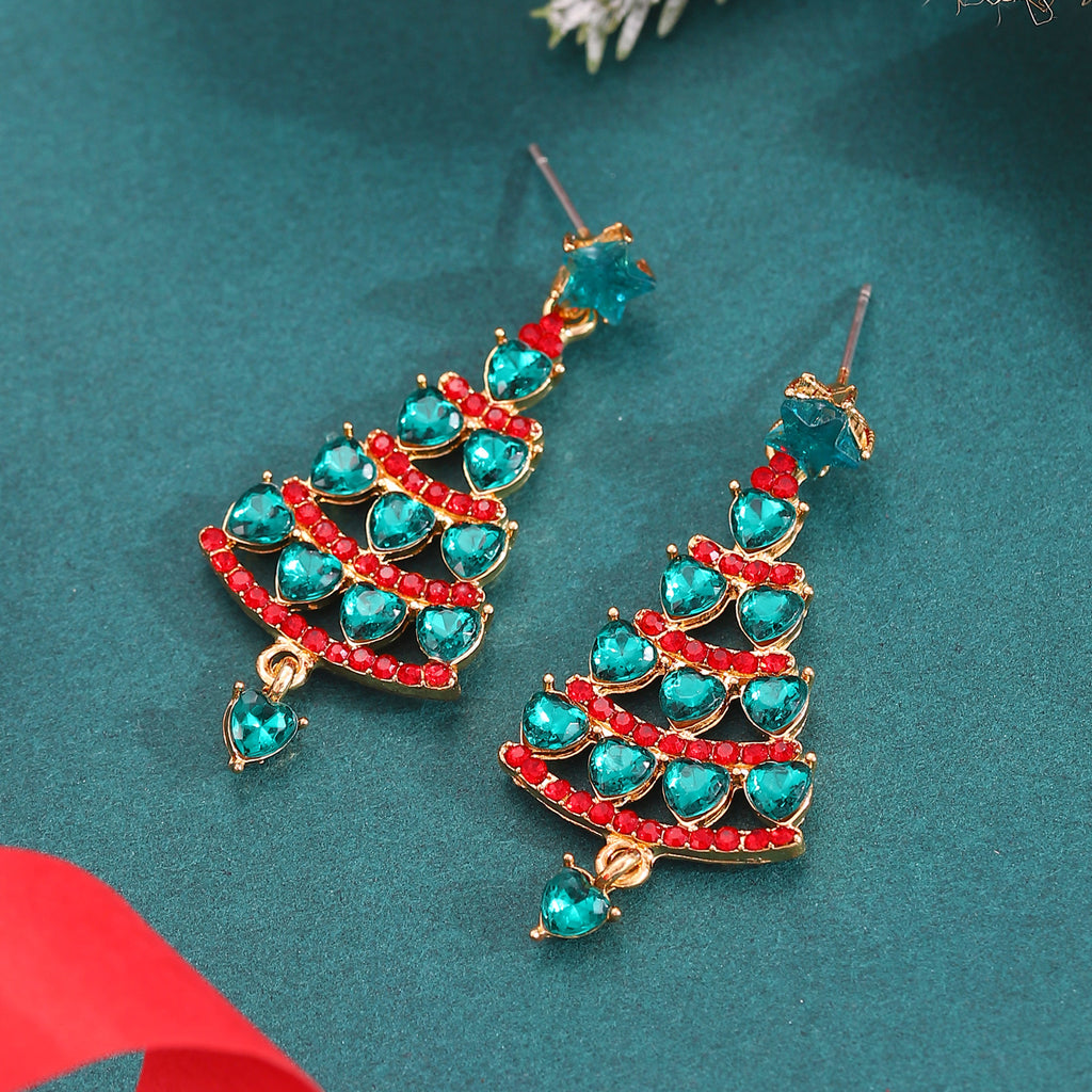 Rhinestone Christmas Tree Drop Earrings - view 5