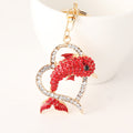 Crystal Dolphin Heart Keychain Bag Charm - Red