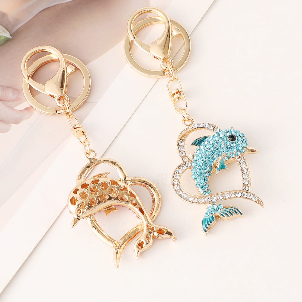 Crystal Dolphin Heart Keychain Bag Charm - view 1