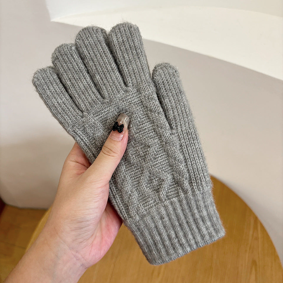 Cable Knit Gloves with Touchscreen Finger Slits - Grey