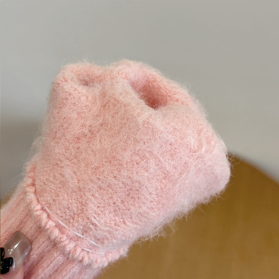 Cable Knit Gloves with Touchscreen Finger Slits - Pink - 1