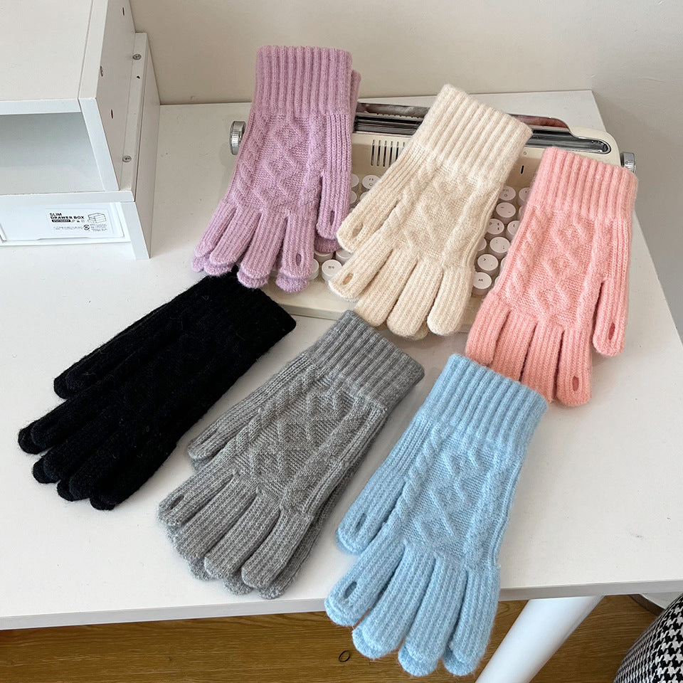 Cable Knit Gloves with Touchscreen Finger Slits - Pink - 3