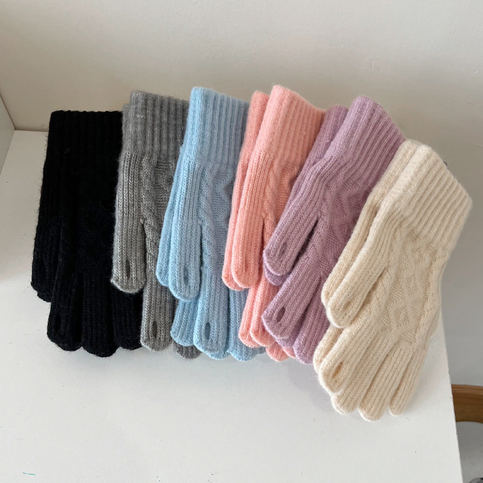 Cable Knit Gloves with Touchscreen Finger Slits - Pink - 4
