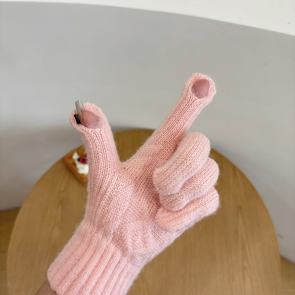 Cable Knit Gloves with Touchscreen Finger Slits - Pink - 5