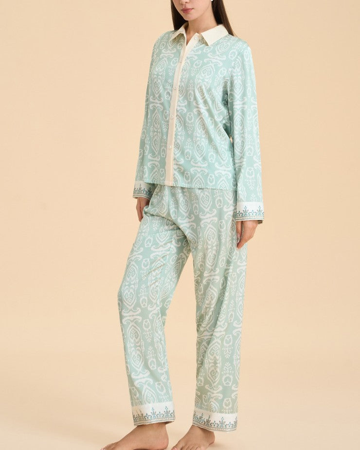 Boho Paisley Piped Trim Sleep Set - C1