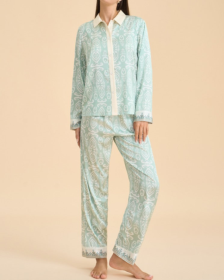 Boho Paisley Piped Trim Sleep Set - C1 - 2
