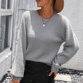 Fuzzy Knit Sweater With Lace Back - Grey