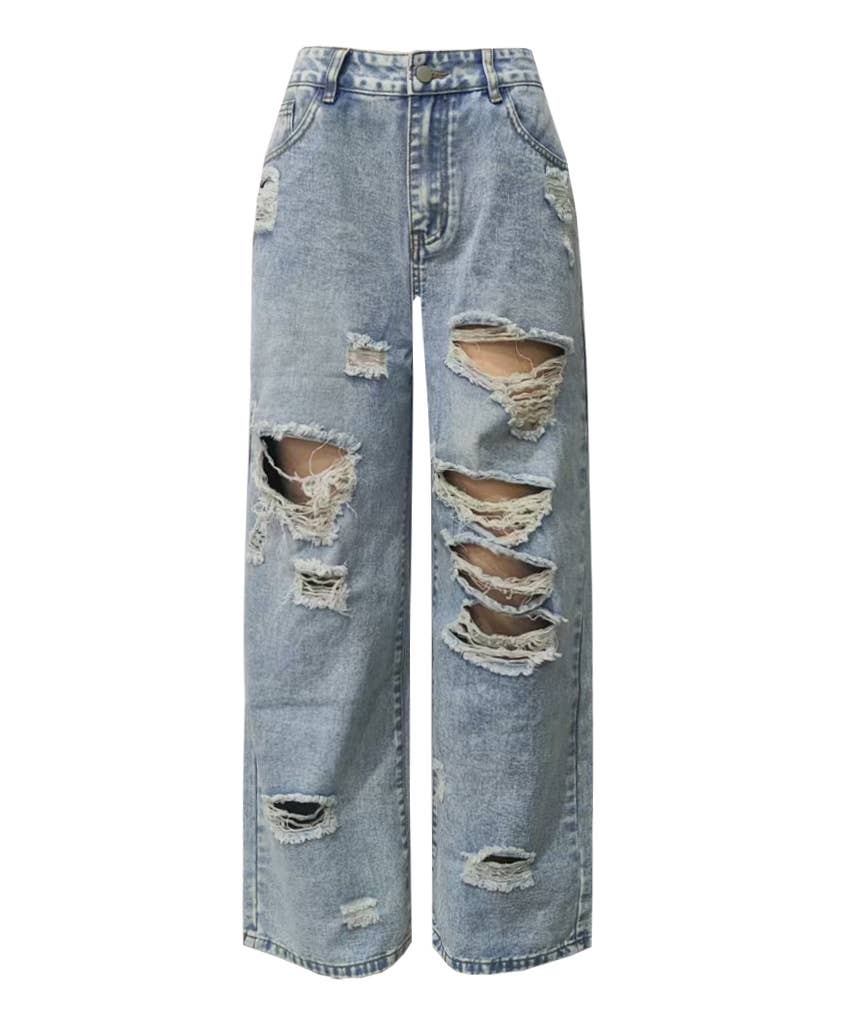 Distressed High Waist Wide Leg Jeans