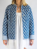 Reversible Block Print Mandarin Collar Jacket - Blue