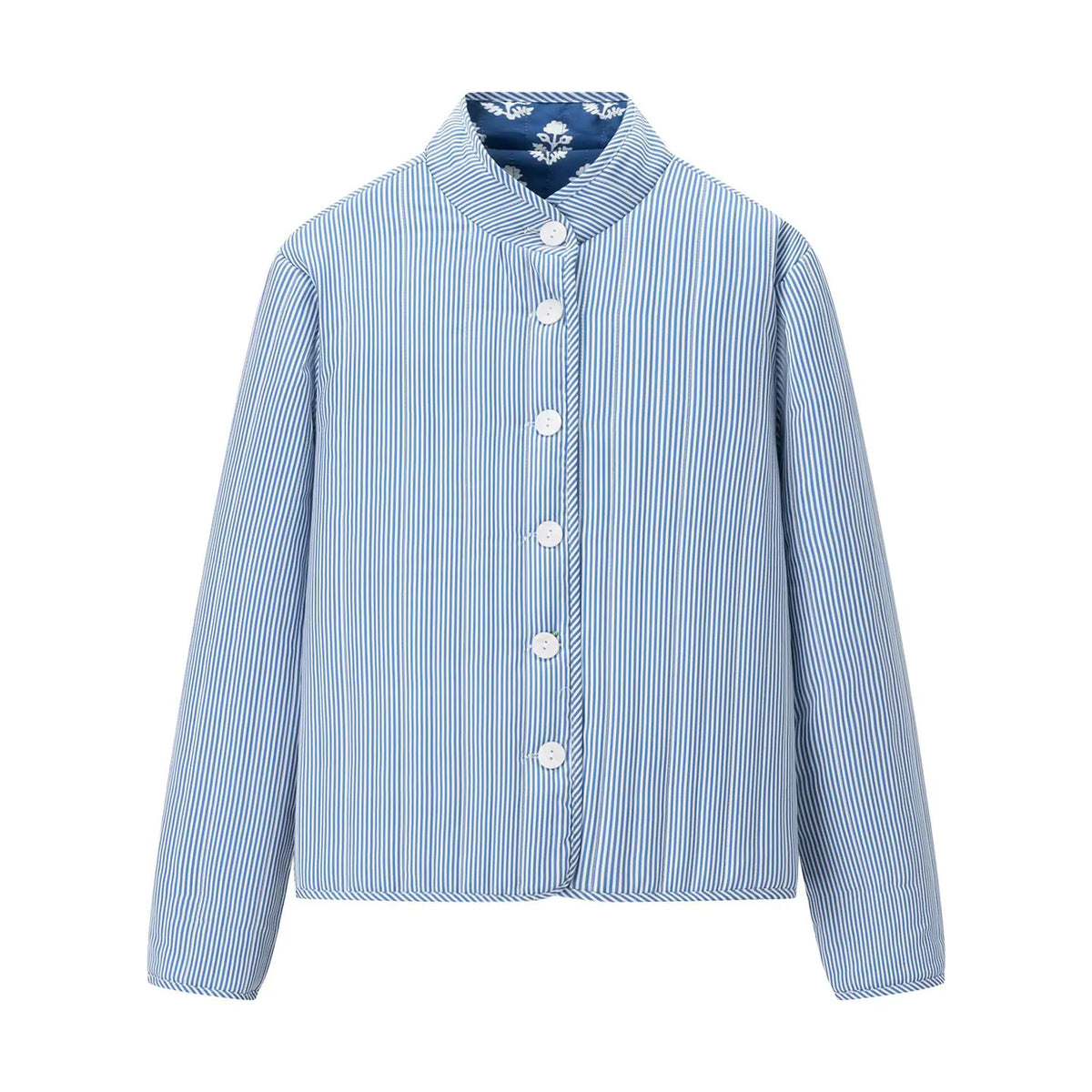 Reversible Block Print Mandarin Collar Jacket - Blue - 3