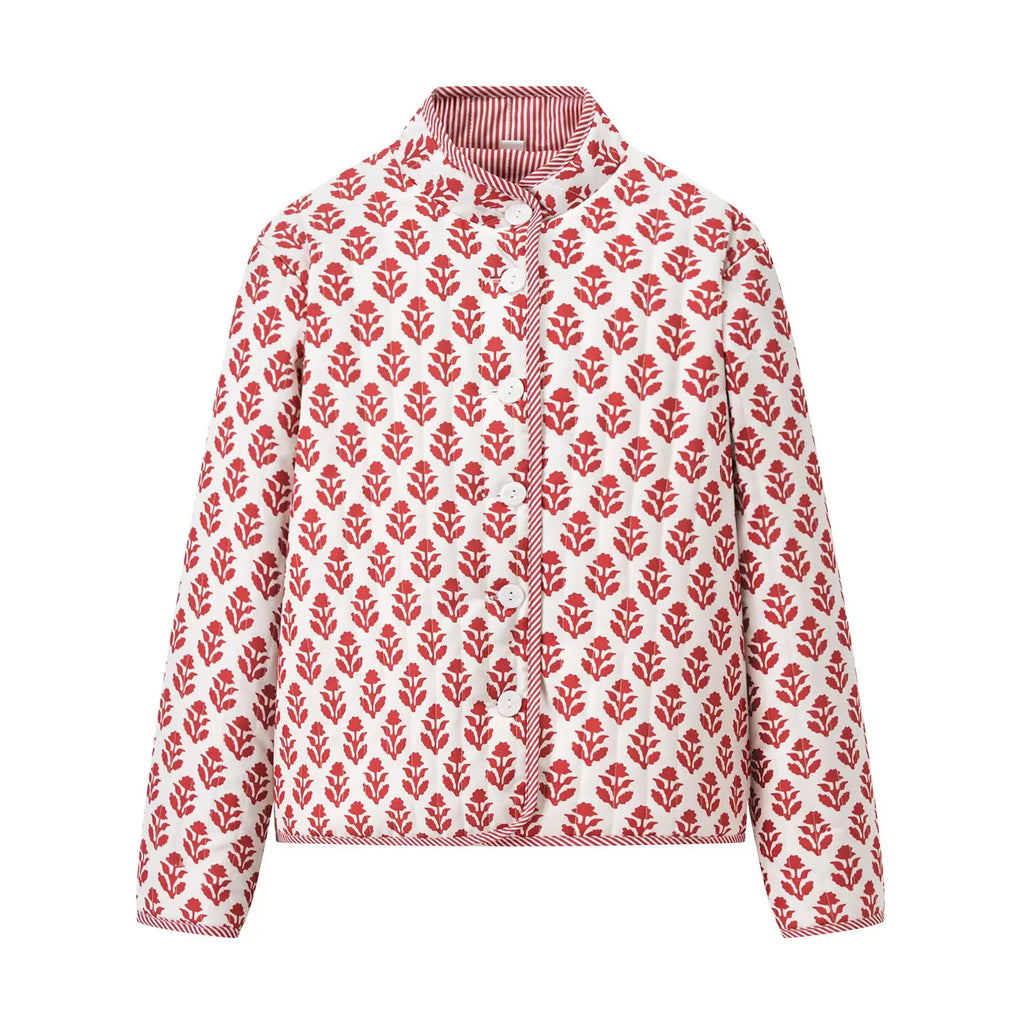 Reversible Block Print Mandarin Collar Jacket - Pink