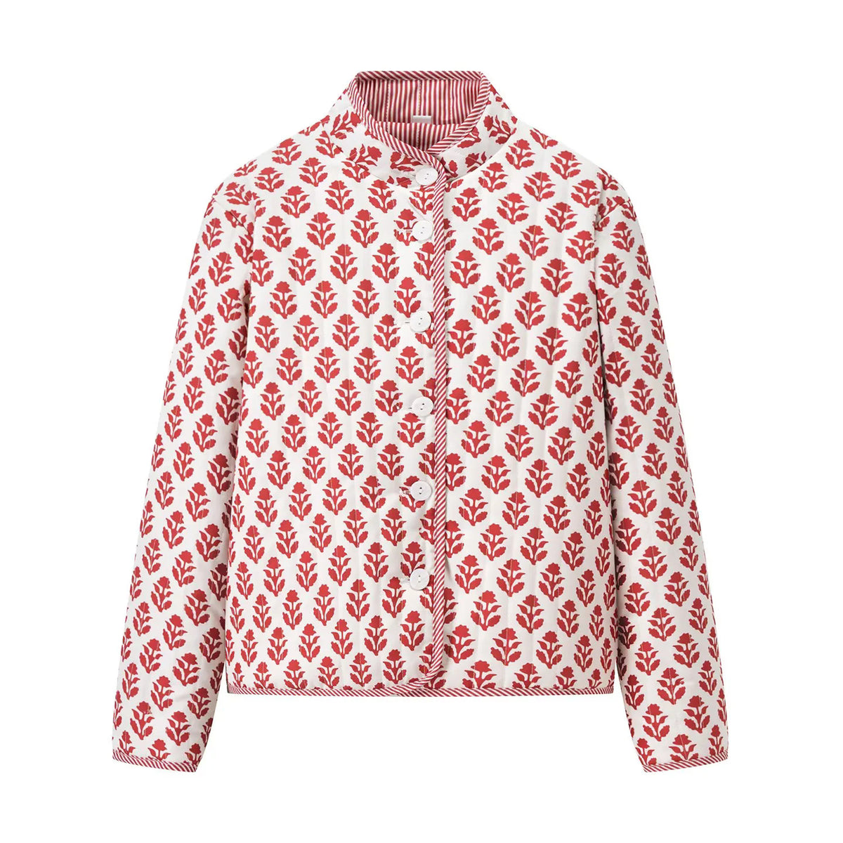 Reversible Block Print Mandarin Collar Jacket - Pink