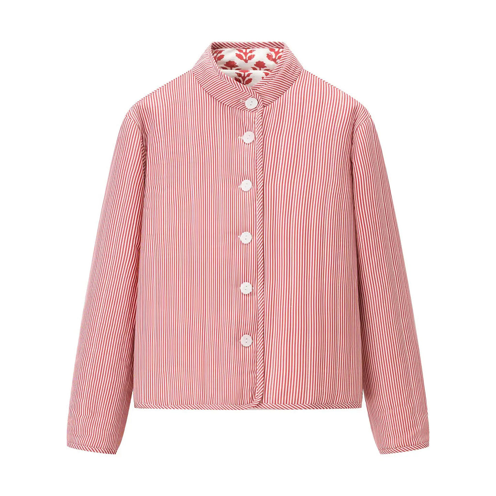 Reversible Block Print Mandarin Collar Jacket - Pink - 2