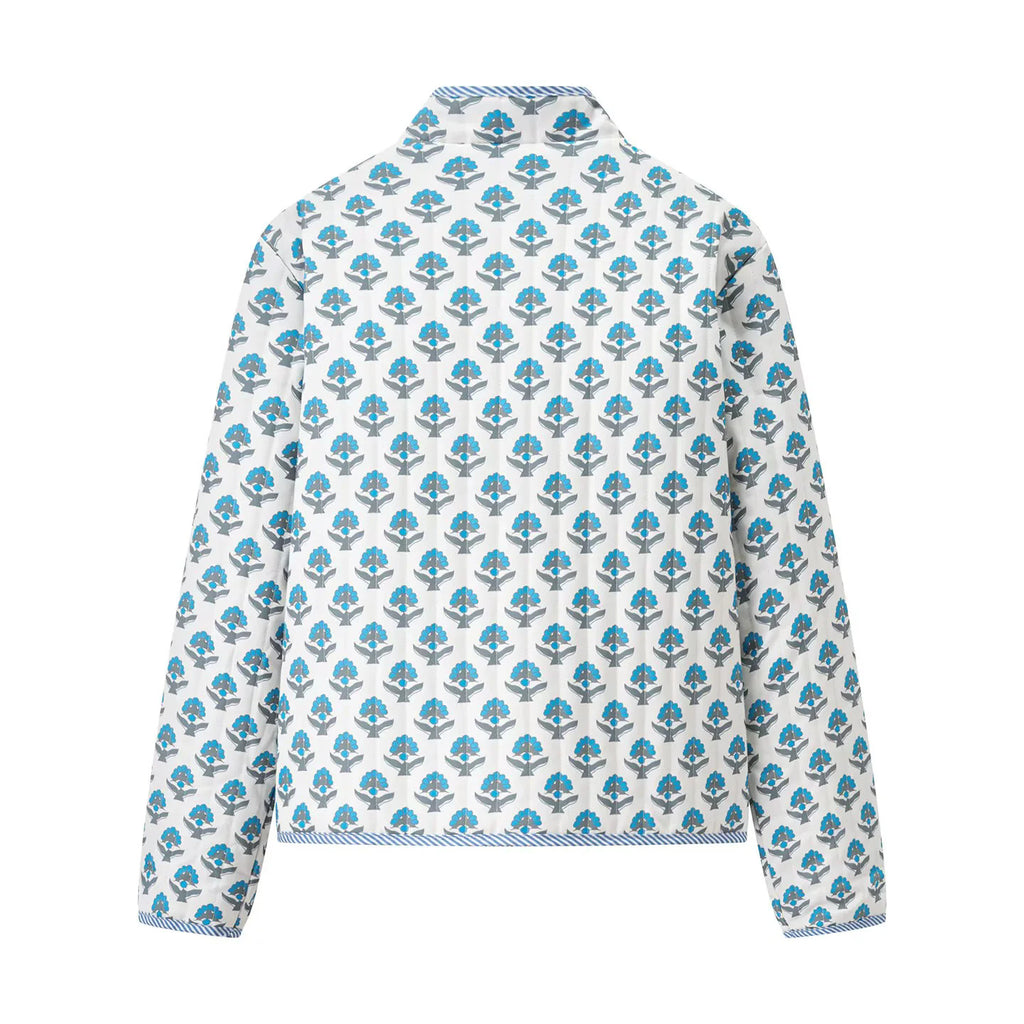 Reversible Block Print Mandarin Collar Jacket - White - 1