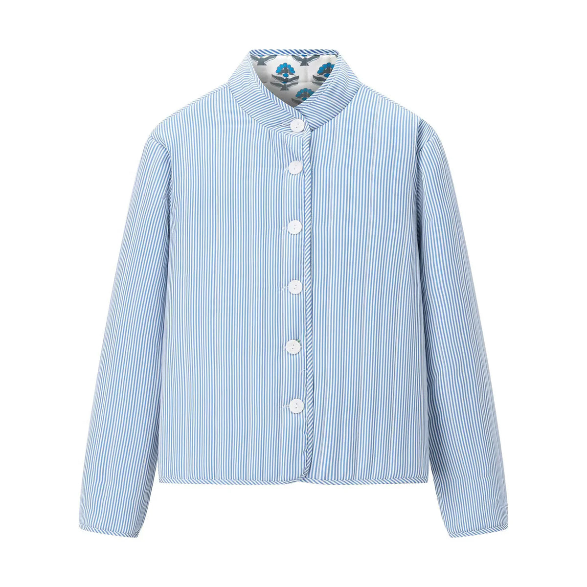 Reversible Block Print Mandarin Collar Jacket - White - 2