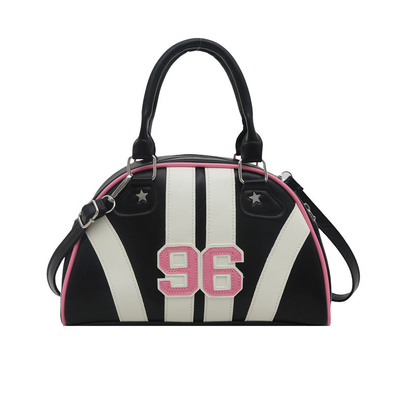 Y2K Striped Bowling Bag With Crossbody Strap - Black - 1