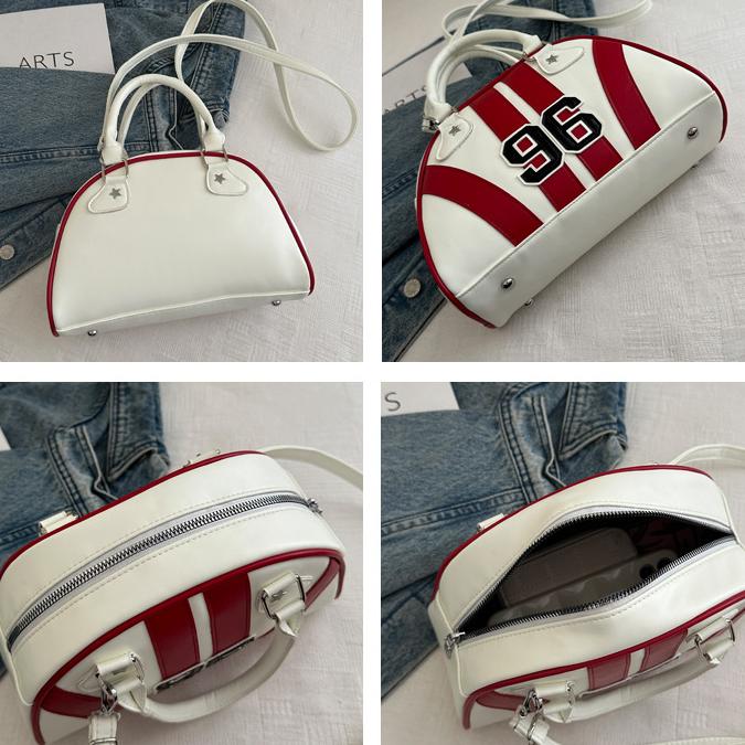 Y2K Striped Bowling Bag With Crossbody Strap - Black - 2