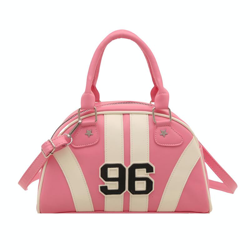 Y2K Striped Bowling Bag With Crossbody Strap - Pink