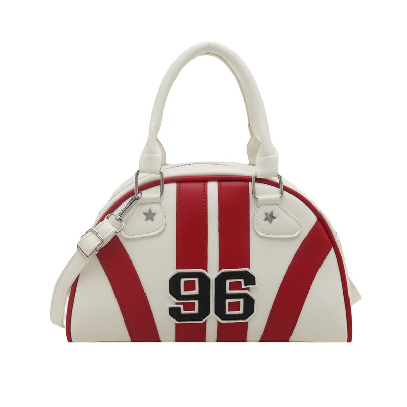 Y2K Striped Bowling Bag With Crossbody Strap - White
