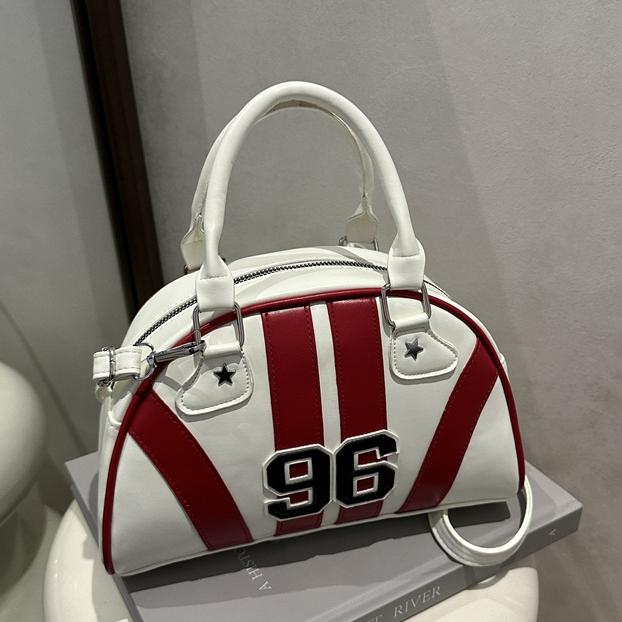 Y2K Striped Bowling Bag With Crossbody Strap - White - 1