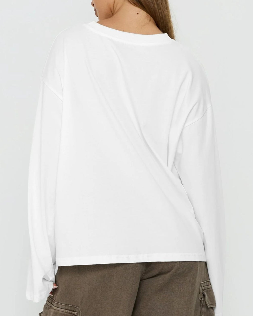 Oversized Drop Shoulder Long Sleeve Tee - White - 1