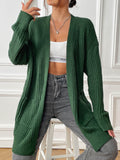 Longline Ribbed Open Front Pocket Cardigan - Green