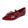 Pointed Toe Bow Mary Jane Ballet Flats - Wine Red
