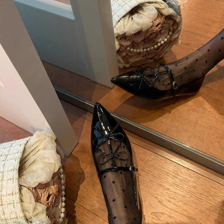 Pointed Toe Bow Mary Jane Ballet Flats