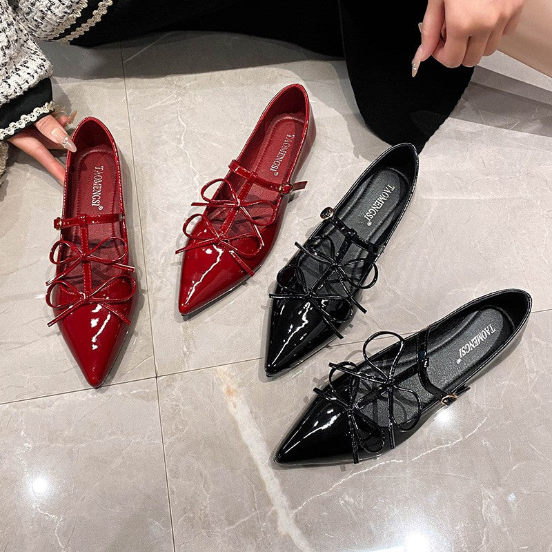 Pointed Toe Bow Mary Jane Ballet Flats